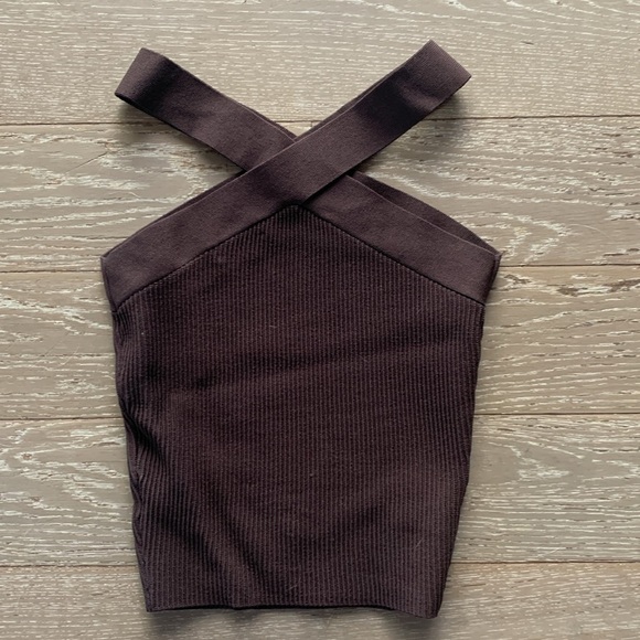 Sculpt Knit Criss Cross Cropped Tank, Coffee Bean, Size S - Picture 2 of 3